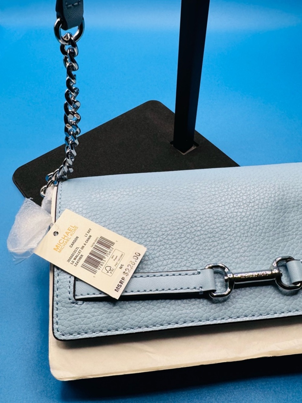 Michael Kors Powder Blue Quilted & Pebbled Leather Crossbody & Wallet Bundle - Picture 6 of 11